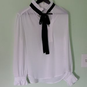 New York and Co. White Blouse with black bow